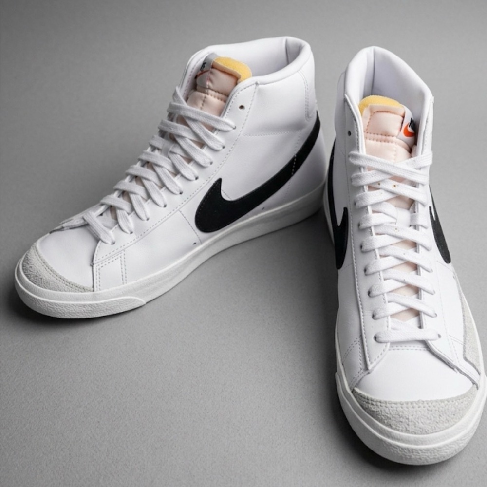 Nike Kids White High-Top Sneakers with Navy Stripe